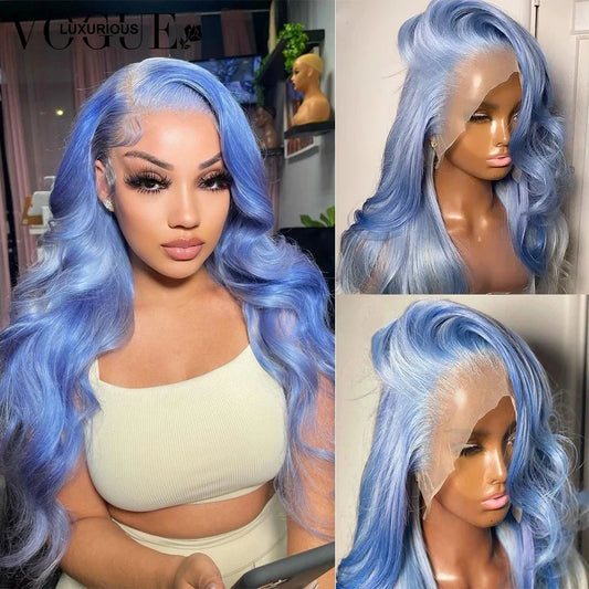 13x6 Blue Body Wave Lace Front Human Hair Wigs 13x4 Transparent Lace Frontal Wig For Women Glueless 4x4 Closure Wig 150% Density